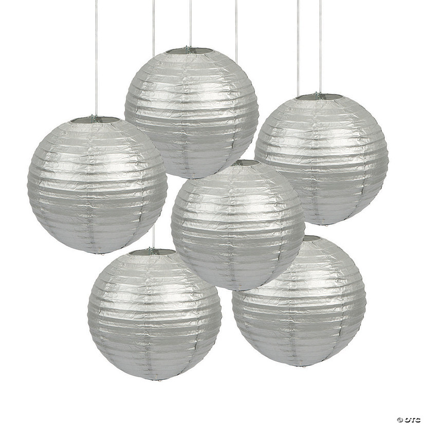 12" Silver Hanging Paper Lanterns - 6 Pc. Image