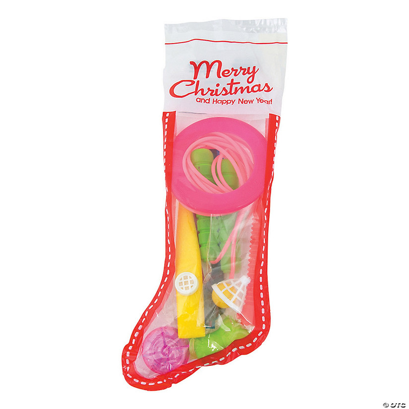 12" Toy-Filled Plastic Christmas Stocking Handouts for 12 Image