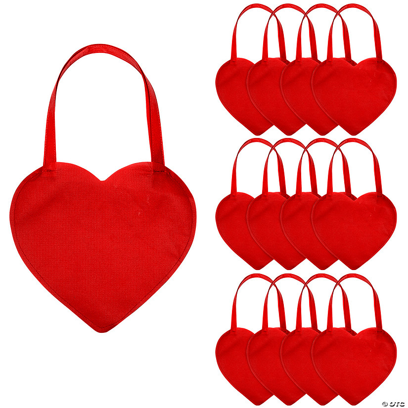 12" x 11" Medium Nonwoven Red Heart-Shaped Tote Bags - 12 Pc. Image