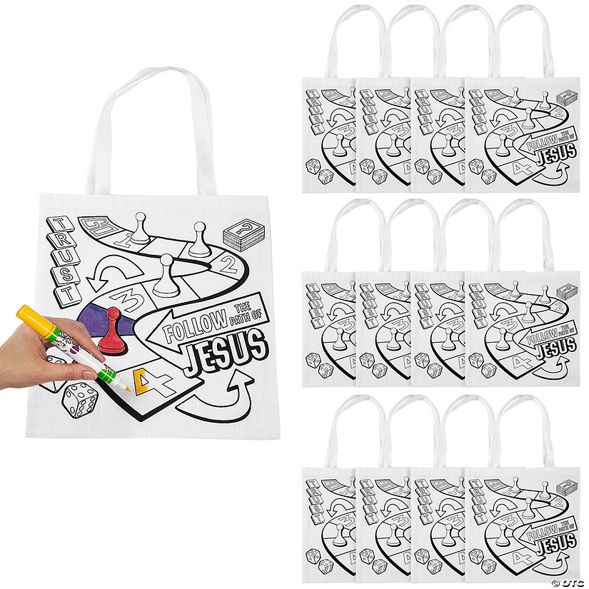 12" x 12" Color Your Own Medium Canvas Board Game VBS Tote Bags - 12 Pc. Image