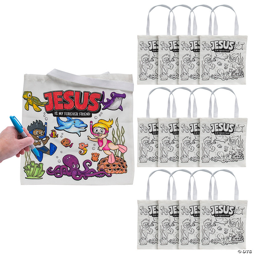 12" x 12" Color Your Own Medium Under the Sea VBS Canvas Tote Bags - 12 Pc. Image