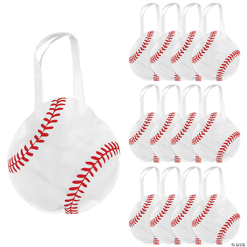 12" x 12" Medium Baseball-Shaped Nonwoven Tote Bags - 12 Pc. Image