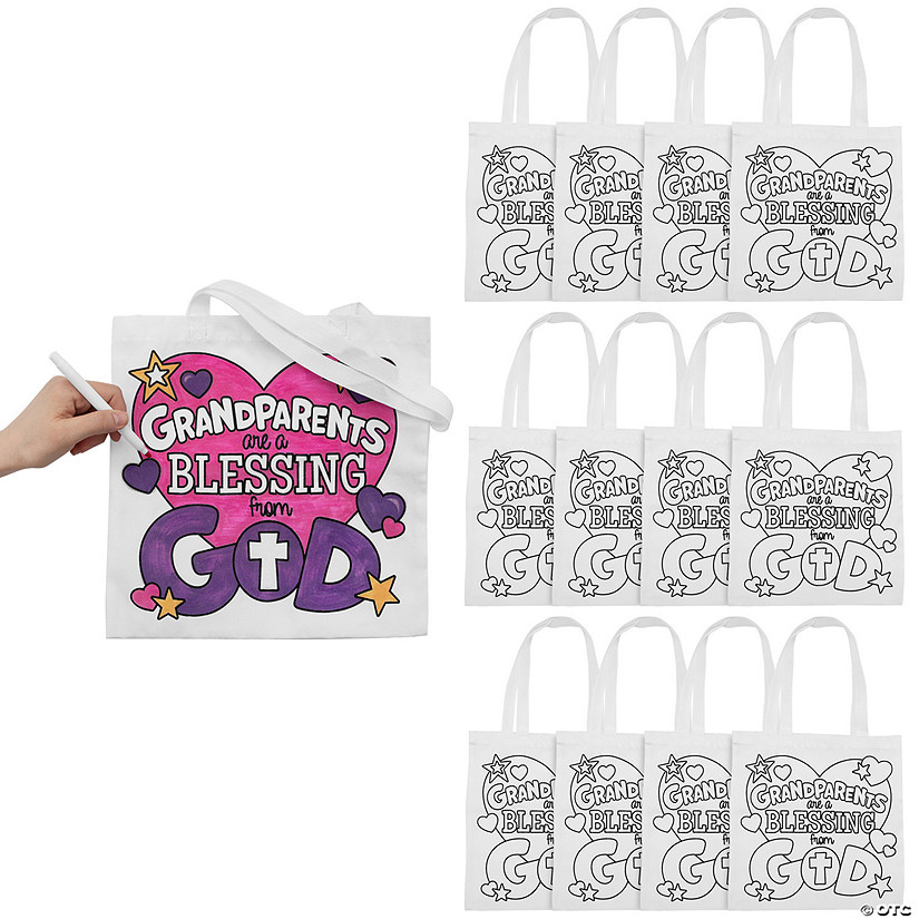 12" x 12" Medium Color Your Own Grandparents Day Tote Bags - 12 Pc. Image