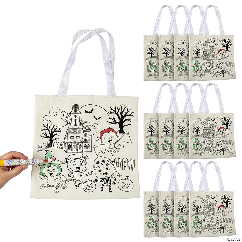 12" x 12" Medium Color Your Own Halloween Polyester Tote Bags - 12 Pc. Image