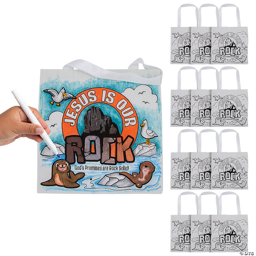 12" x 12" Medium Color Your Own Rocky Beach VBS Canvas Tote Bags - 12 Pc. Image