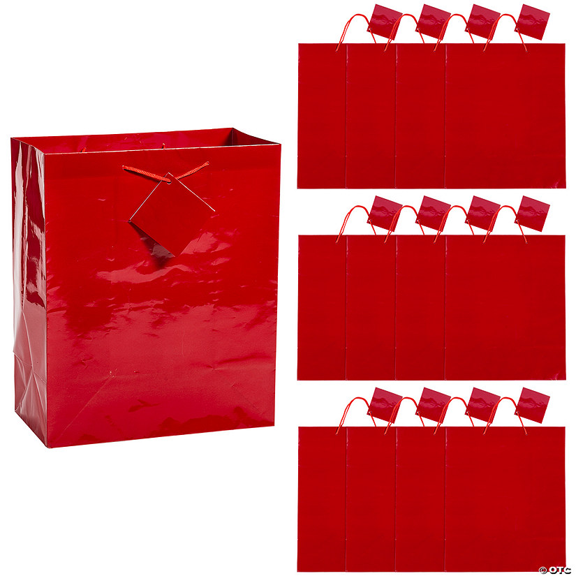 12" x 14 1/2" Extra Large Red Paper Gift Bags with Tags - 12 Pc. Image