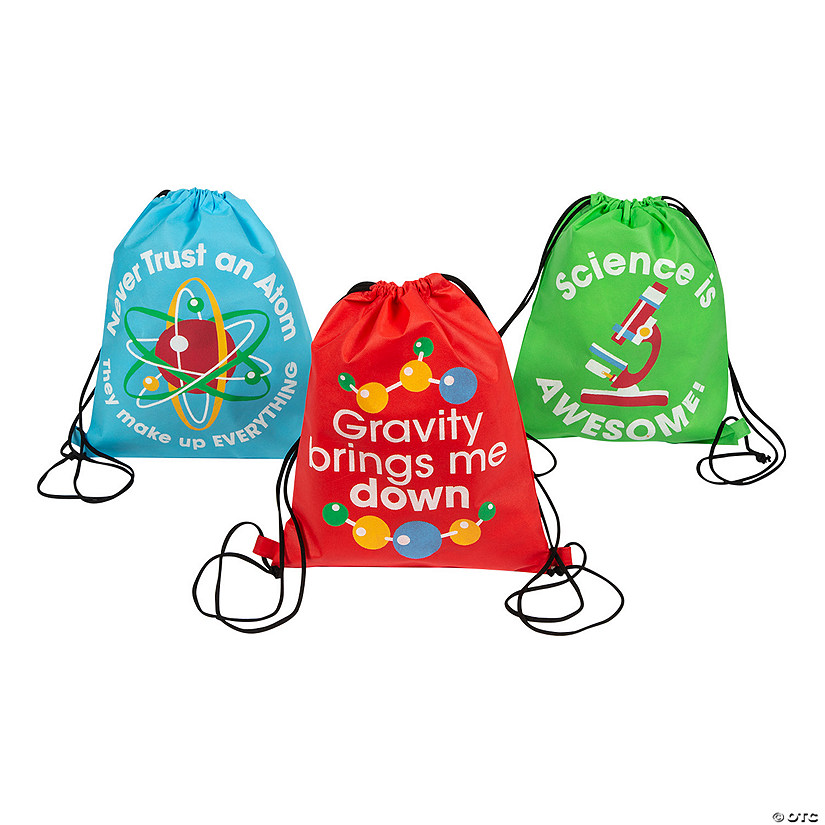 12&quot; x 14 1/2&quot; Medium Science Party Drawstring Bags - 12 Pc. Image
