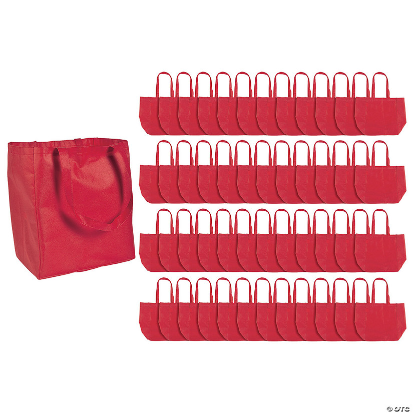 12" x 14" Bulk Large Red Nonwoven Shopper Tote Bags - 48 Pc. Image