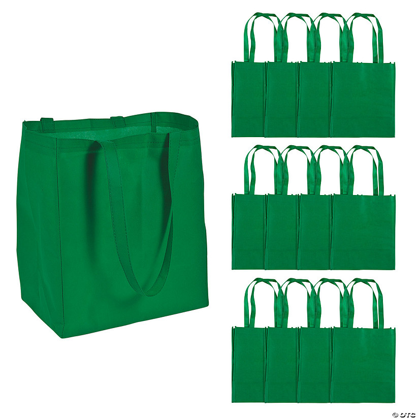 12" x 14" Large Green Shopper Nonwoven Tote Bags - 12 Pc. Image