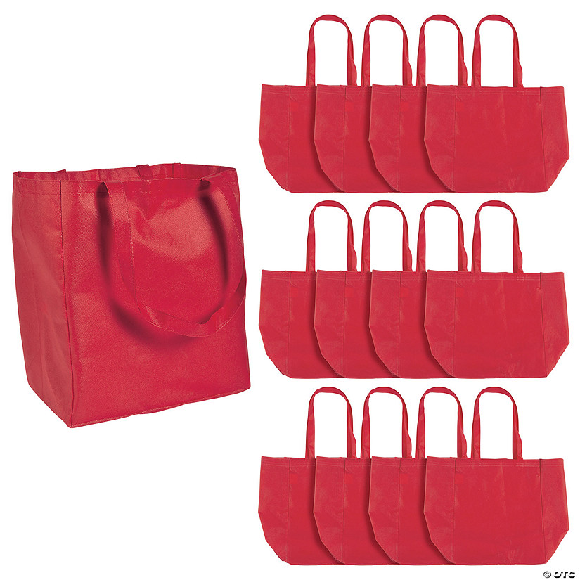 12" x 14" Large Red Shopper Nonwoven Tote Bags - 12 Pc. Image