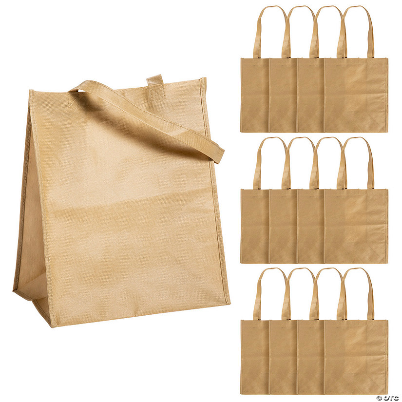 12" x 14" Large Tan Shopper Nonwoven Tote Bags - 12 Pc. Image
