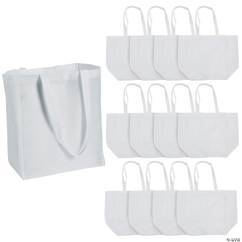 12" x 14" Large White Shopper Nonwoven Tote Bags - 12 Pc. Image