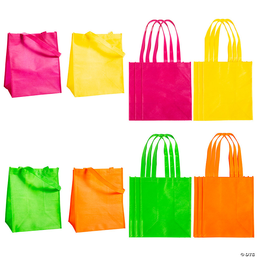 12" x 14" Medium Neon Shopper Nonwoven Tote Bag Assortment - 12 Pc. Image