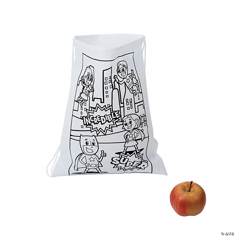 12" x 15" Color Your Own Superhero Drawstring Bags - 12 Pc. Image