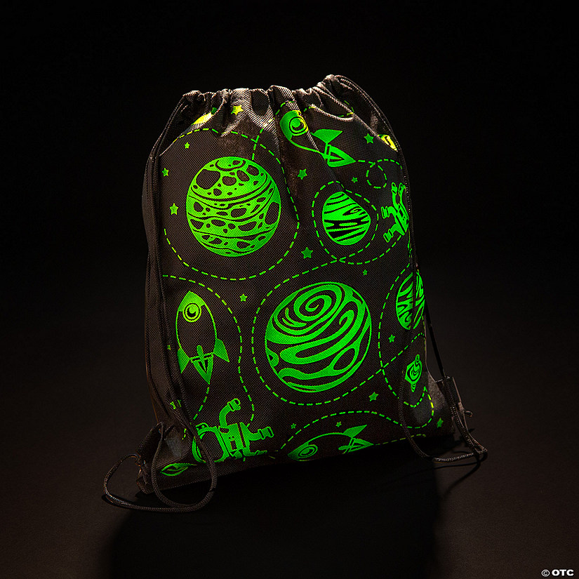 12" x 15" Glow-in-the-Dark Medium Space Drawstring Bags Image