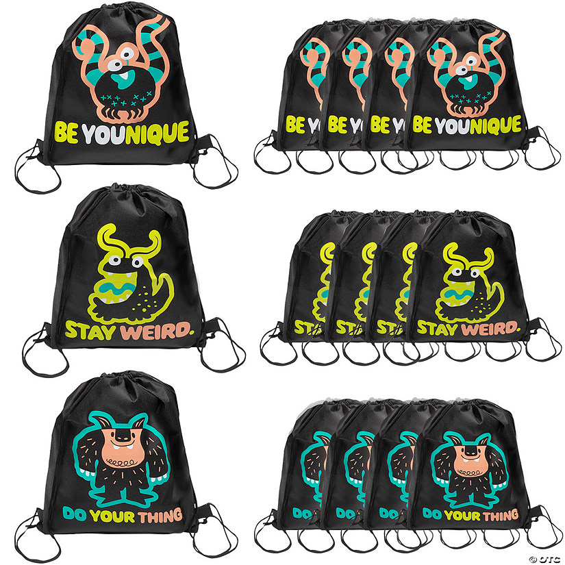 12" x 15" Medium Doodle Monster Nonwoven Drawstring Backpacks - 12 Pc. Image