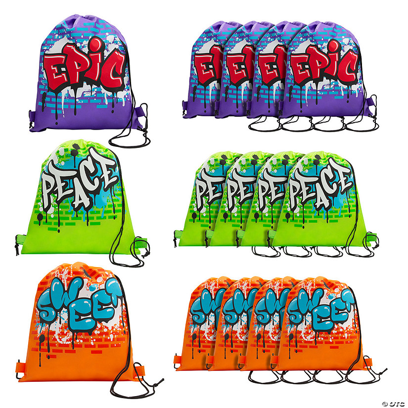 12" x 15" Medium Graffiti Nonwoven Drawstring Bags - 12 Pc. Image