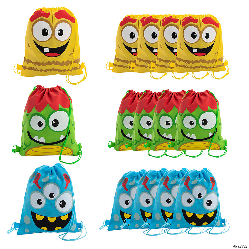 12" x 15" Medium Nonwoven Silly Monster Drawstring Bags - 12 Pc. Image
