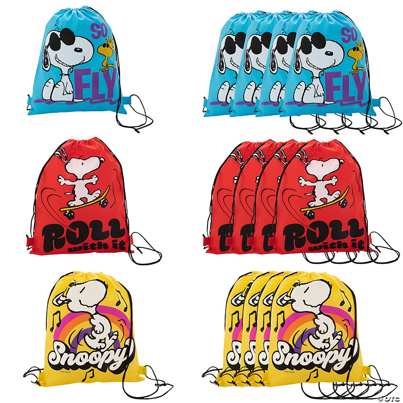 12" x 15" Medium Peanuts<sup>&#174;</sup> Snoopy Nonwoven Drawstring Backpacks &#8211; 12 Pc. Image