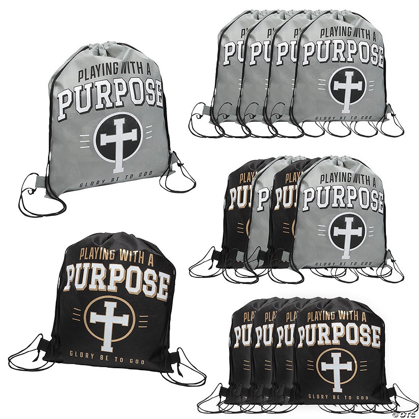 12&quot; x 15&quot; Medium Religious Playing with a Purpose Drawstring Backpacks - 12 Pc. Image
