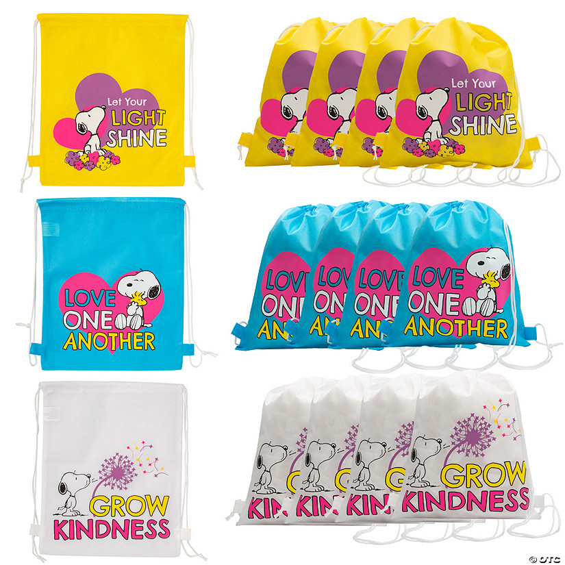 12" x 15" Peanuts<sup>&#174;</sup> Inspirational  Nonwoven Drawstring Bags - 12 Pc. Image