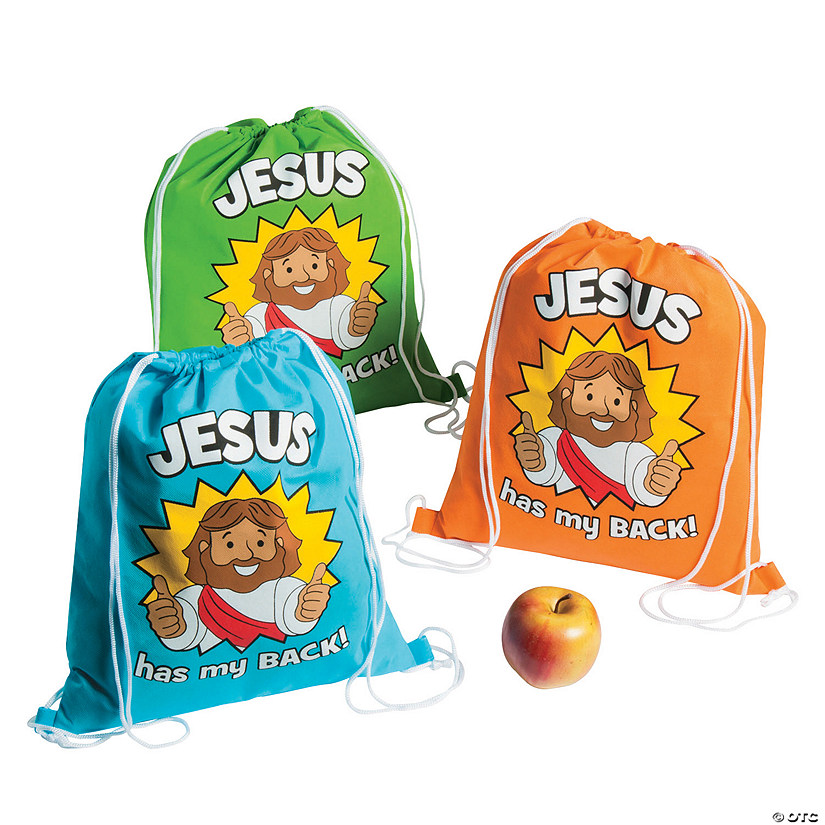 12" x 15" Religious Jesus Has My Back Drawstring Bags - 12 Pc. Image