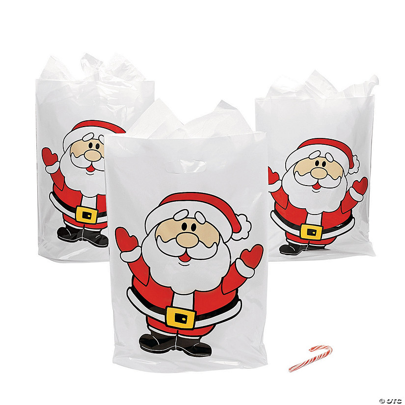 12" x 17" Bulk 50 Pc. Santa Claus White Plastic Goody Bags Image