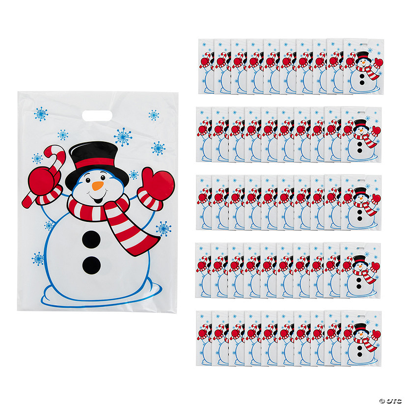 12" x 17" Bulk 50 Pc. Snowman White Plastic Goody Bags Image