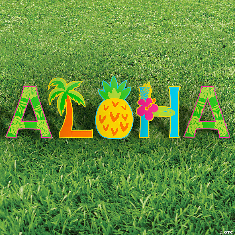 12" x 20" Aloha Plastic Yard Sign Set - 5 Pc. Image