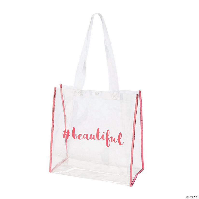 12" x 6" x 12" Medium Bridal Party Clear Vinyl Tote Bags with Pink Trim - 6 Pc. Image