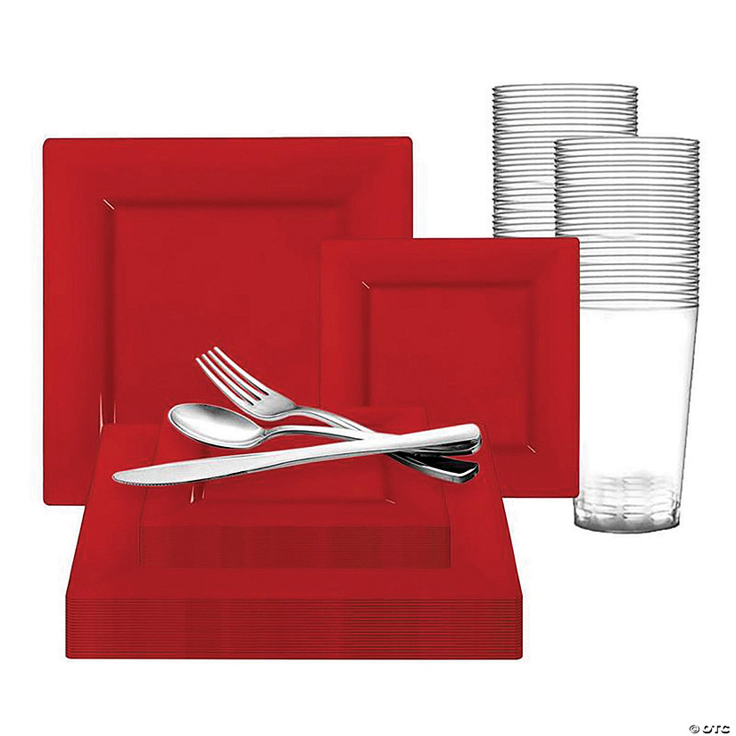 120 Pc. Red Square Plastic Wedding Value Set for 20 Guests Image