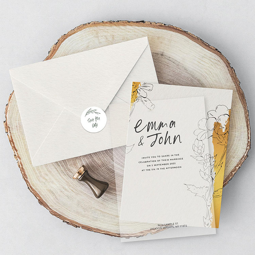 120PC Save The Date Green Minimal Leaf Image