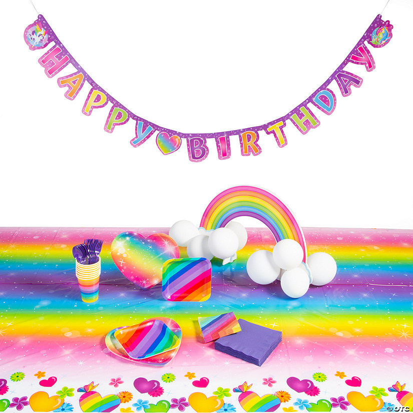 121 Pc. Rainbow Sparkle Party Deluxe Tableware Kit for 8 Guests Image