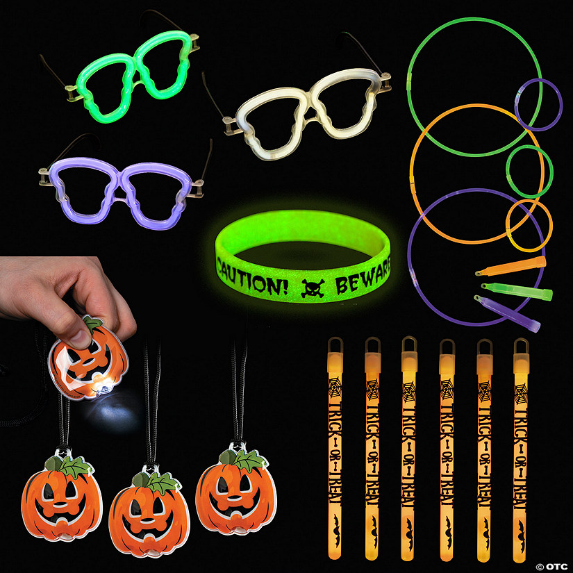 123 Pc. Halloween Family Plastic Glow Jewelry & Handout Kit for 12 Image