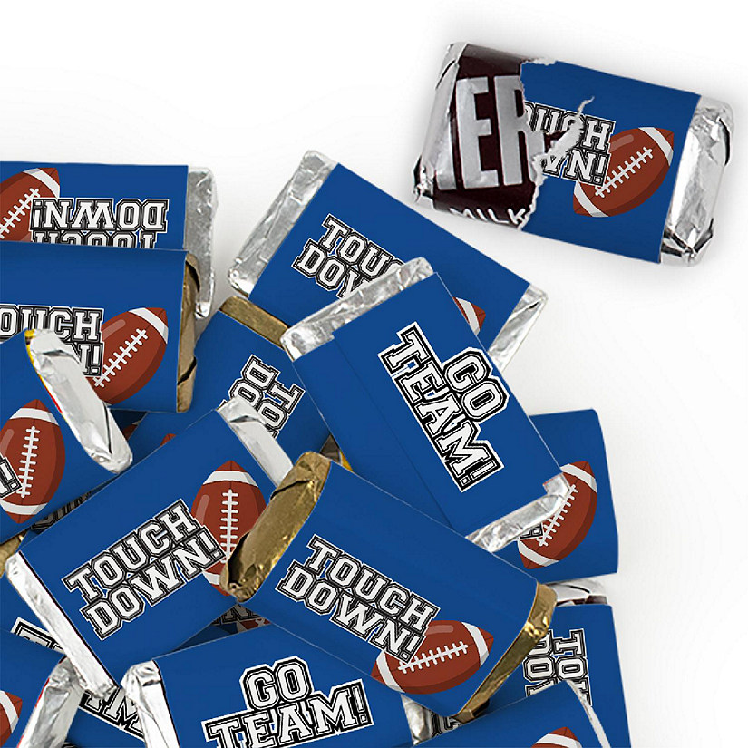 123 Pcs Blue Football Party Candy Favors Hershey's Miniatures Chocolate - Touchdown Image