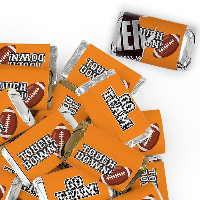 123 Pcs Orange Football Party Candy Favors Hershey's Miniatures Chocolate - Touchdown Image