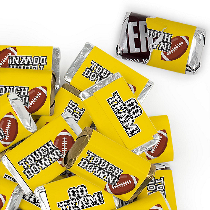 123 Pcs Yellow Football Party Candy Favors Hershey's Miniatures Chocolate - Touchdown Image
