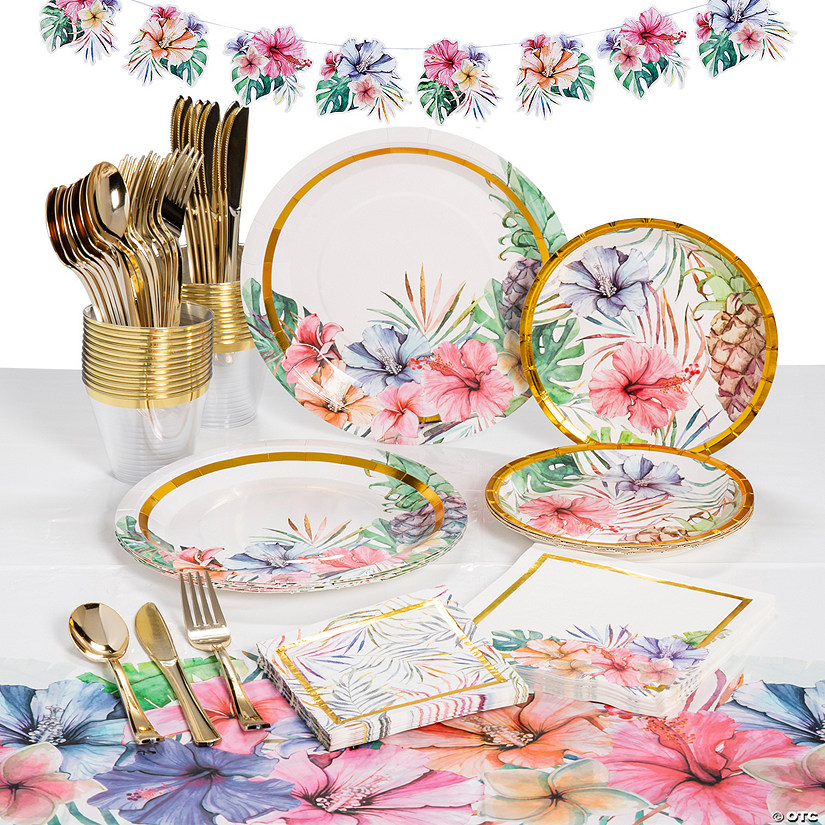 124 Pc. Elevated Luau Party Tableware Kit for 8 Guests Image