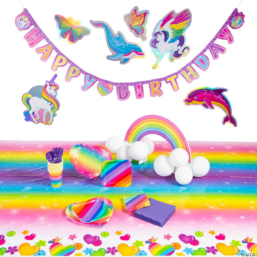 127 Pc. Rainbow Sparkle Party Ultimate Tableware Kit for 8 Guests Image