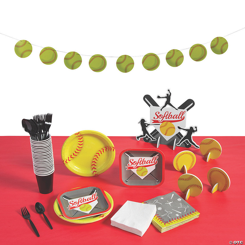 129 Pc. Softball Party Deluxe Tableware Kit for 8 Guests Image