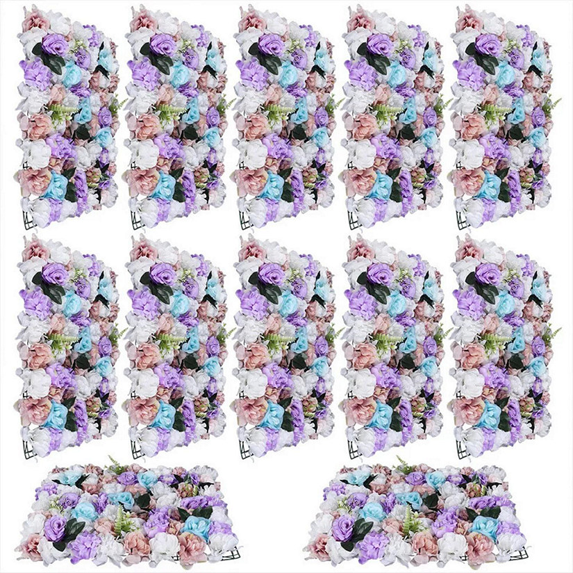 12Pcs Artificial Flower Wall Panel Backdrop Wedding Party Background Venue Decor Image