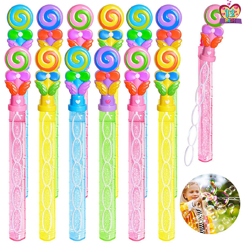 12PCS Assorted Colors Macaron Lollipop Bubble Maker Wands for Kids Birthday Favor Image