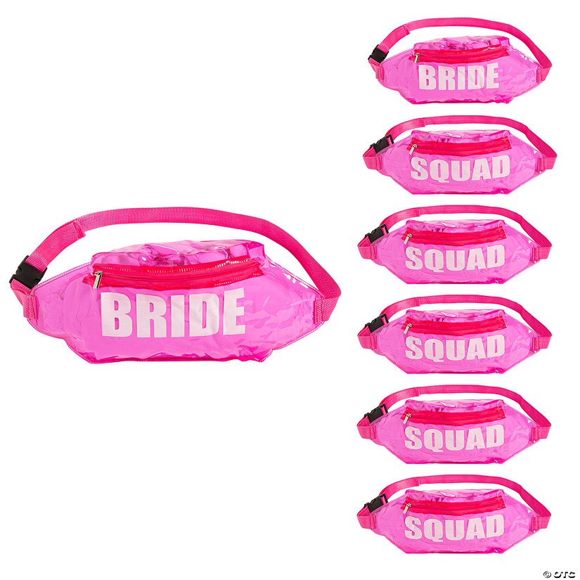 13 1/2" x 5 1/4" Pink Vinyl Bride Squad Transparent Fanny Packs - 6 Pc. Image