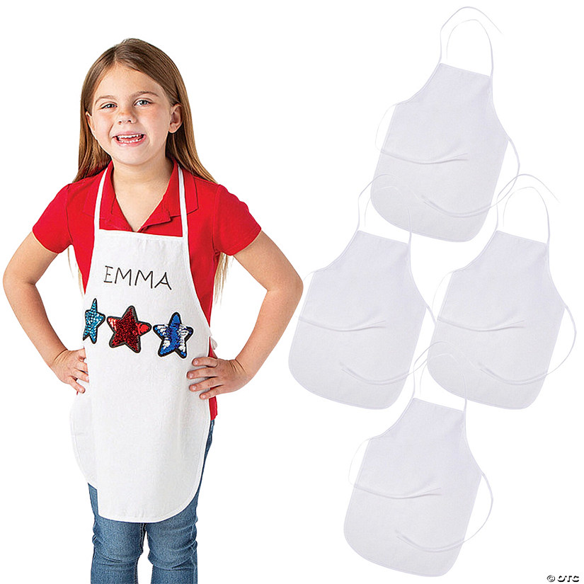 13 1/4" x 19" DIY Kids White Canvas Aprons with Ties - 4 Pc. Image