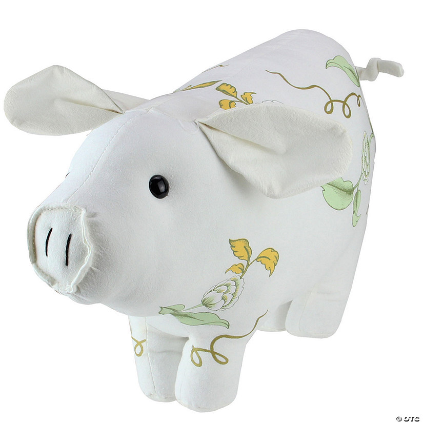 13.25" White  Soft Green and Yellow Floral Pig Spring Tabletop Decoration Image