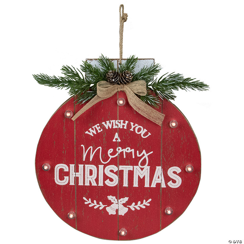 13.75" Battery Operated Red Ornament "We Wish You a Merry Christmas" Wall Sign Image