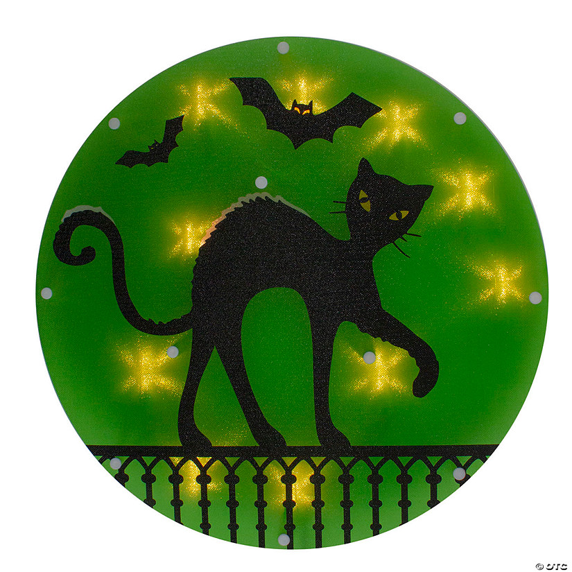 13.75" Lighted Black Cat Halloween Window Silhouette Image