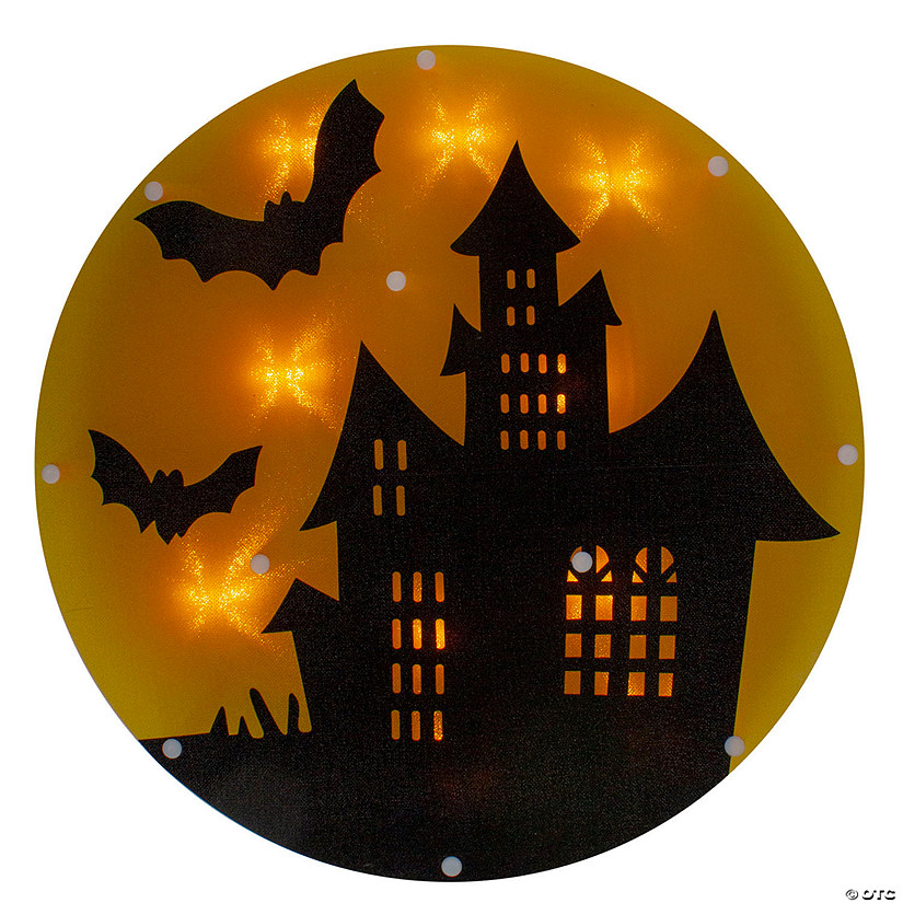 13.75" Lighted Haunted House Halloween Window Silhouette Image