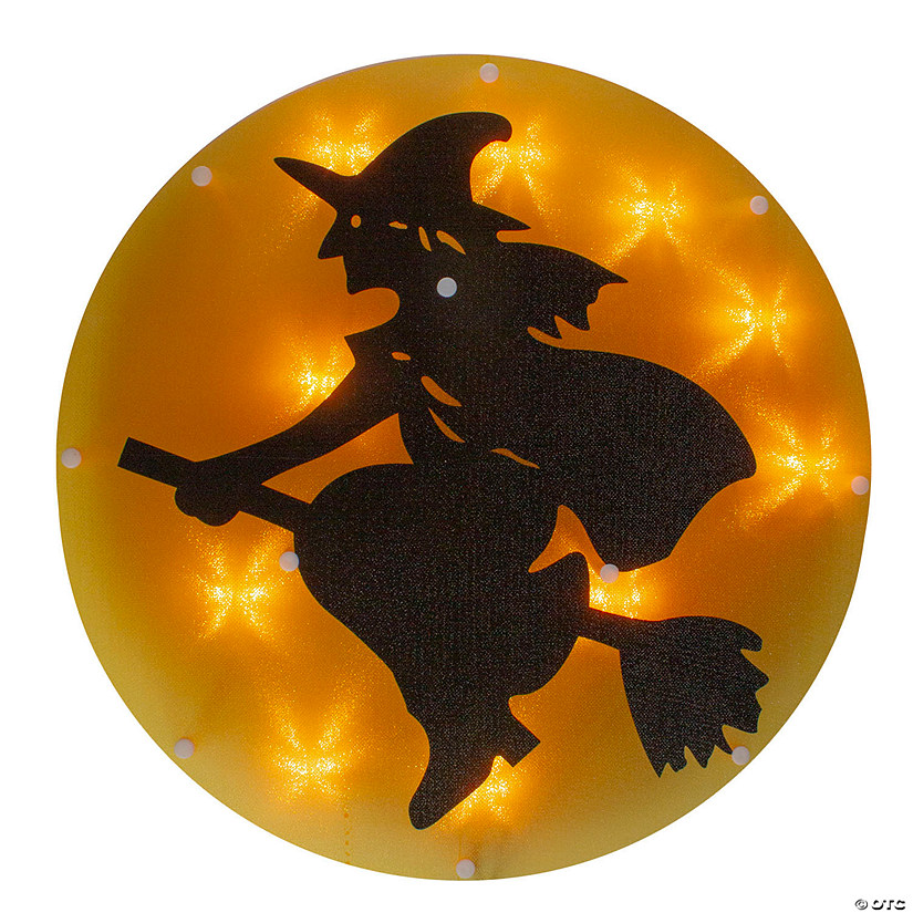 13.75" Lighted Witch on Broomstick Halloween Window Silhouette Image