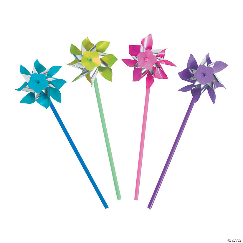 13" Bright Blue, Green, Pink & Purple Plastic Pinwheels - 36 Pc. Image